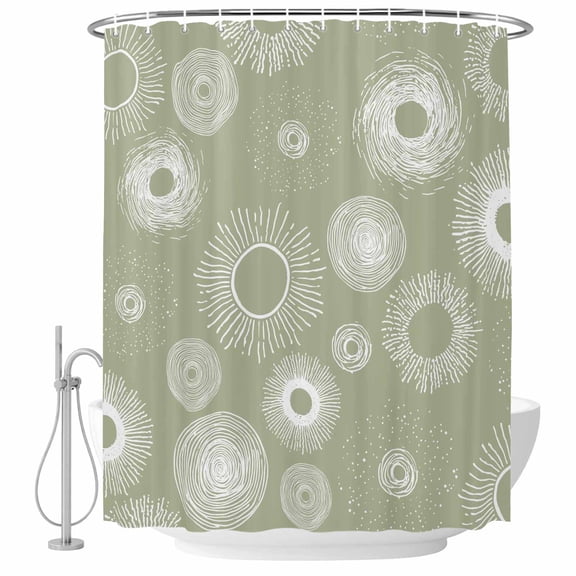 Polyester Fabric Geometric Shower Curtain, Abstract Sage Green White Boho Circle Dot Waterproof Bathtub Curtain Bathroom Decor Set with Hooks 36 x 78 Inches