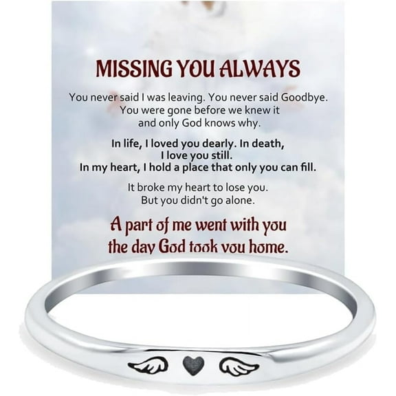 For Memorial - Tiny Heart With Wings Ring For Women, I'Ll Hold You In My Heart Personalized Rings Always Missing You Stainless Steel Carving Gift Jewelry