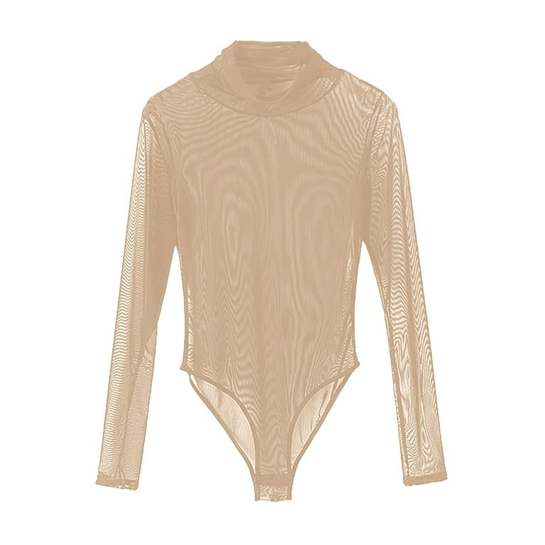GHSOHS Women's Mesh Sheer Long Sleeve Bodysuit See Through