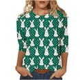 thumbnail image 3 of Jinhomg Women's Easter Day Shirt 2025 Trendy Rabbit Printed Tunic Tops Casual Comfy 3/4 Length Sleeve Crew Neck Spring Holiday Blouses Seasonal Sale Green XXXL, 3 of 6