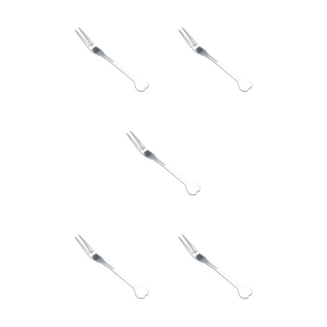 tredstone Stainless Steel Fruit Fork Handheld Dessert Pie Appetizer Table Serving Flatware Mini Wedding Tasting Dinnerware Silver 5Set