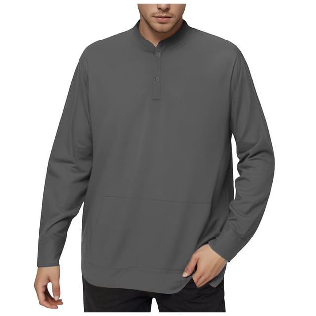 PEASKJP Men New Sweatshirt Stand Casual Button Solid Color Men Sweatshirt Top(Dark Gray,S)