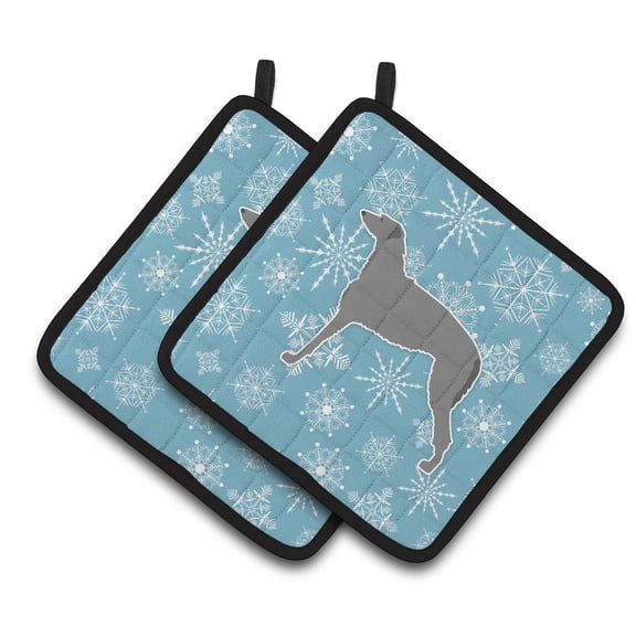 Winter Snowflake Scottish Deerhound Pair of Pot Holders