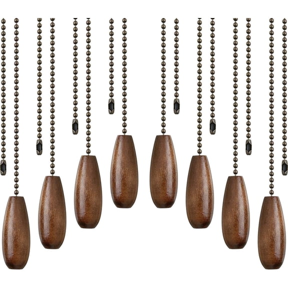 Sinvic 8 Pcs 13.8 inch Ceiling Fan Pull Chain Extender With Walnut Wooden Pendant for Ceiling Light Lamp Fan Chain