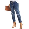 thumbnail image 4 of Women's Dark Blue Gather Round Distressed Pocketed Denim Jogger, 4 of 10