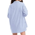 thumbnail image 4 of JULMCOMO 2 Piece Sets for Women Striped Button Down Long Sleeve Shirts Drawstring Wide Leg Summer Shorts Cruise Lounge Outfits Light Blue XL, 4 of 6