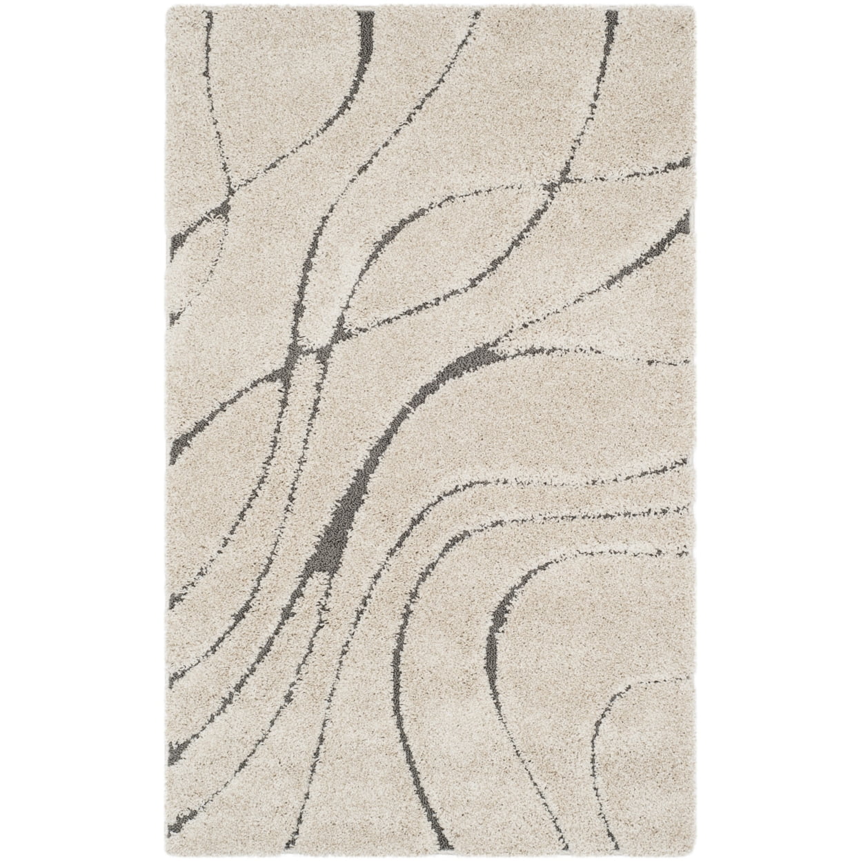 SAFAVIEH Florida Tamzen Abstract Shag Area Rug, Cream/Grey, 9' x 9' Square