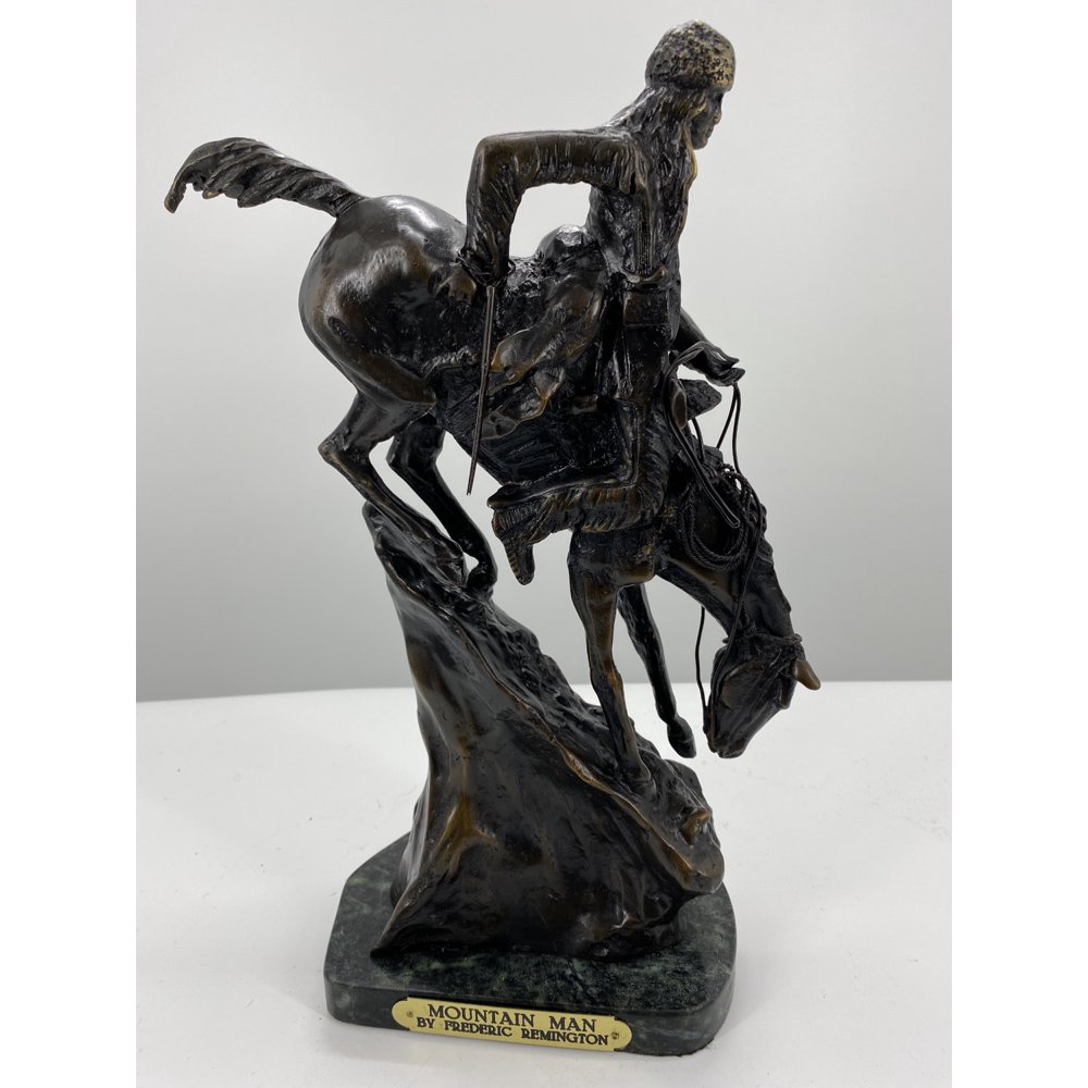 Frederic Remington Solid American Bronze Mountain Man Statue Sculpture