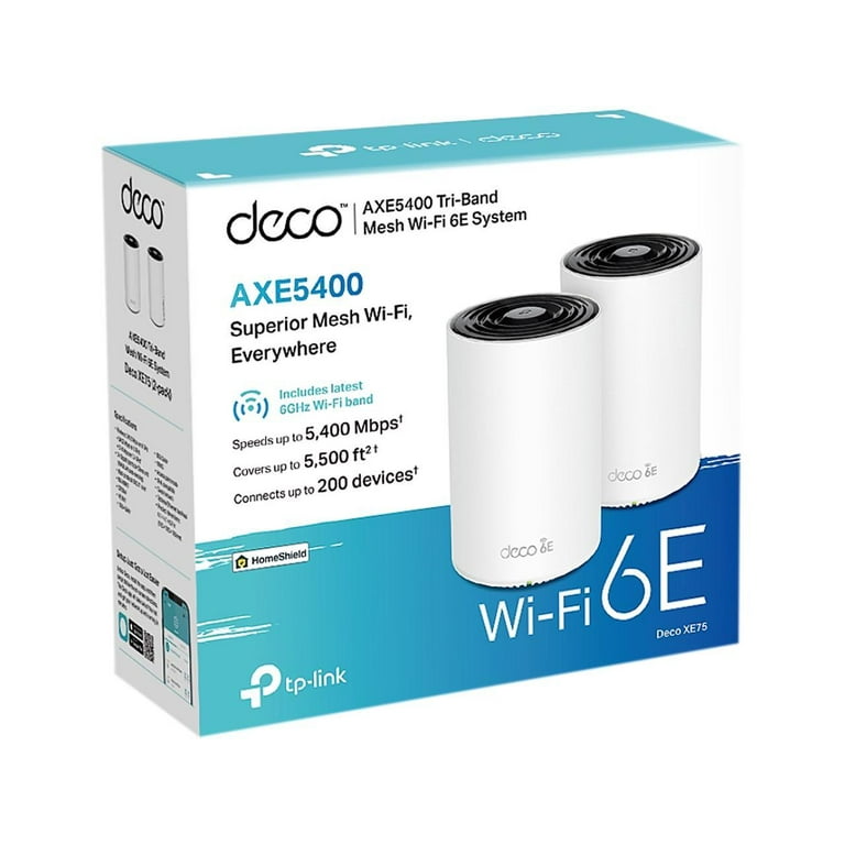 TP-Link Deco AXE5400 Tri-Band WiFi 6E Mesh System(Deco XE75) - Covers up to 5500 Sq.Ft, Replaces WiFi Router and Extender, AI-Driven Mesh, New 6GHz TP-Link Deco AXE5400 Tri-Band WiFi 6E Mesh System(Deco XE75) - Covers up to 5500 Sq.Ft, Replaces WiFi Router and Extender, AI-Driven Mesh, New 6GHz