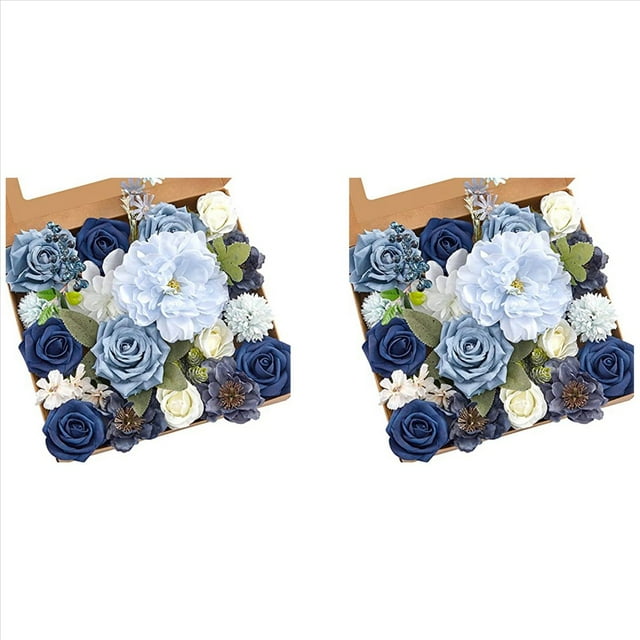 2X Flores Artificiales Peonía Azul Polvorienta Falsa Combinación de Flores para Boda DIY de Novia Centros de Mesa Decoraciones para El Hogar