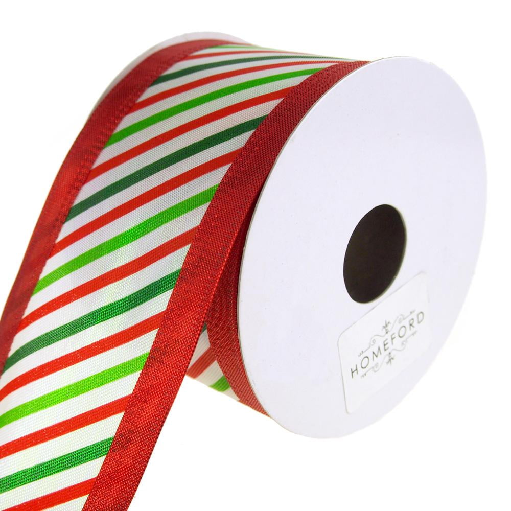 Candy Cane Lame Edge Wired Christmas Holiday Ribbon, 2-1/2-Inch, 10