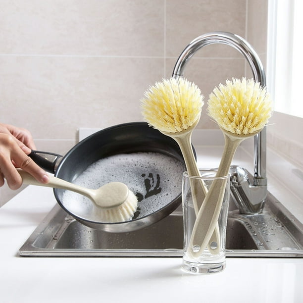 Hariumiu Kitchen Dish Brush with Long Handle, Wheat Straw Scrub Brush
