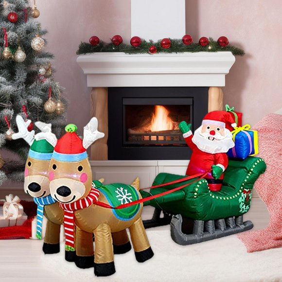 Trineo inflable navideño de Papá y renos, adorable con luces, decoración de patio, decoración navideña para plaza de regalos navideños