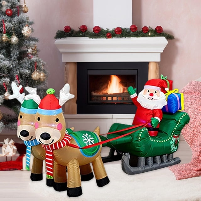 Trineo inflable navideño de Papá y renos, adorable con luces, decoración de patio, decoración navideña para plaza de regalos navideños