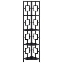 Monarch Specialties I 3610 Bookshelf, Bookcase, Etagere, Corner, 4 Tier, 62" H, Office, Bedroom, Metal, Laminate, Black, Contemporary, Modern