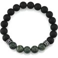thumbnail image 2 of Natural Matte Black Agate & Jasper 10mm Round Shape Smooth Cut Beads Stretchable Bracelet for Men & Women., 2 of 4