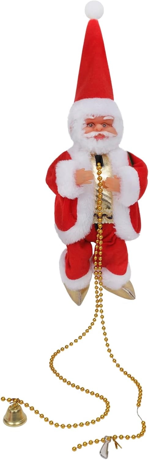 Christmas Electric Climbing Santa with Music & LED Light, Electric Climbing Ladder Santa Claus Doll for Xmas Tree Decorations Hanging Christmas Ornaments Tree Decor Holiday Party Gift