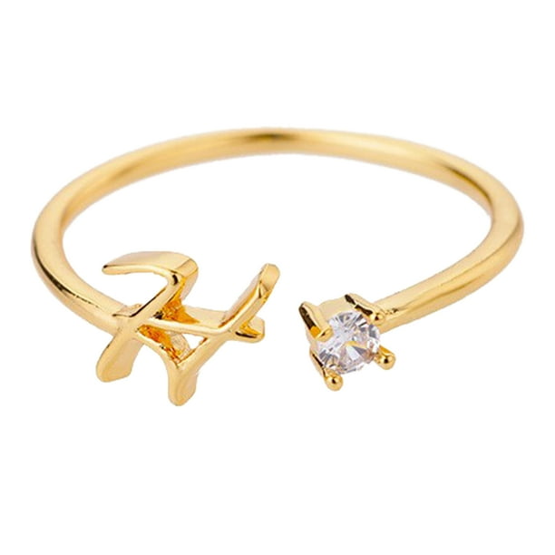Oro Rhinestone 26 Anillo Inicial Joyería Letra Inicial Anillo Abierto con Rhinestone Anillo para Mujeres