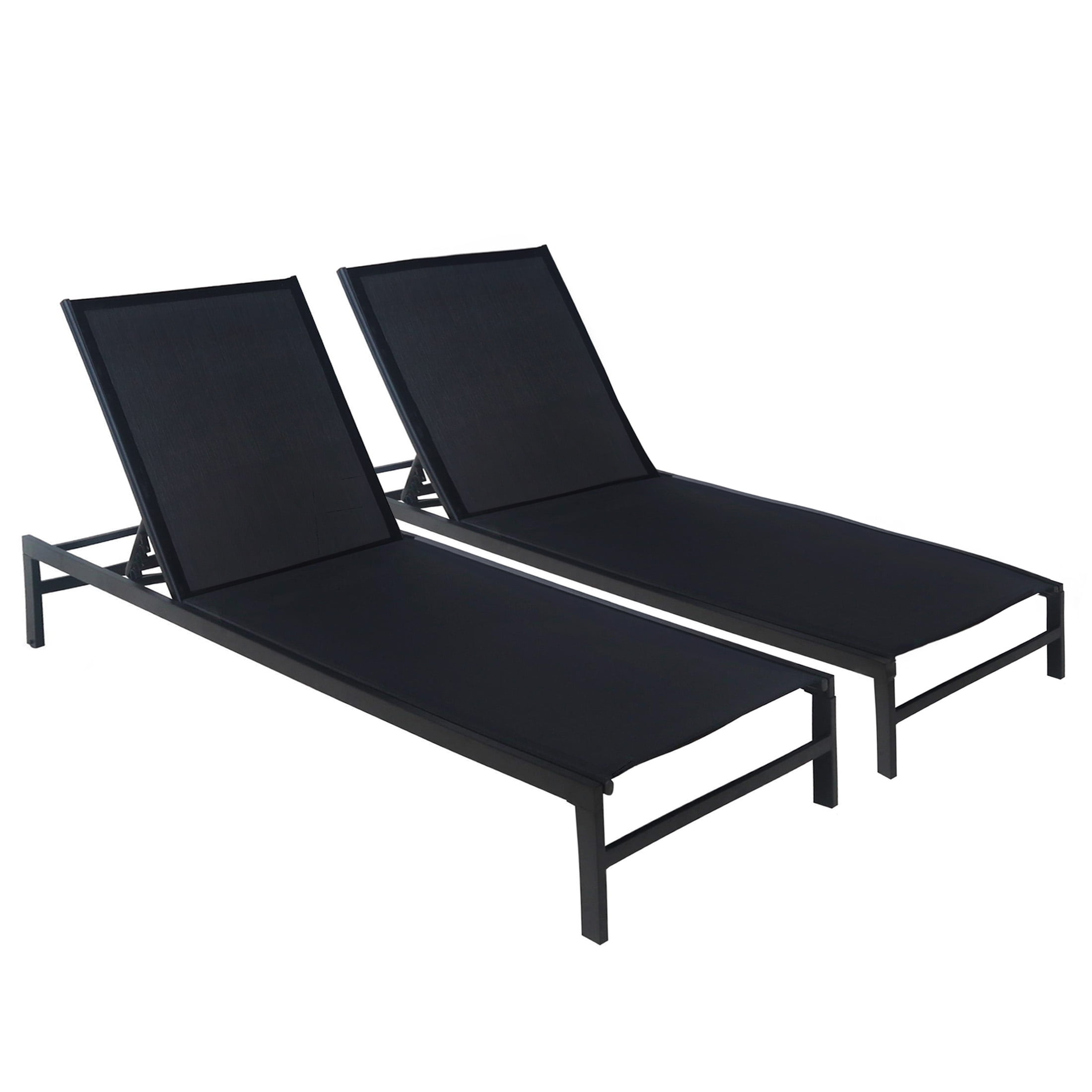 Mainstays Dashwood 2 Pack Outdoor Sling Chaise Lounger, Black