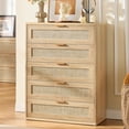 thumbnail image 5 of 5 Drawer Dresser for Bedroom, Rattan Chest of Dressers, Modern Dresser Chest with Golden Handles, Beside Table for Closet, Living Room&Entryway, Natural, 5 of 8