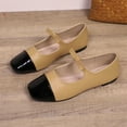 thumbnail image 6 of Xfvqtps Womens Mary Jane Flats Two Tone Design Round Toe Ballet Shoes with Bow Detail Comfortable Casual Footwear Khaki, 6 of 9