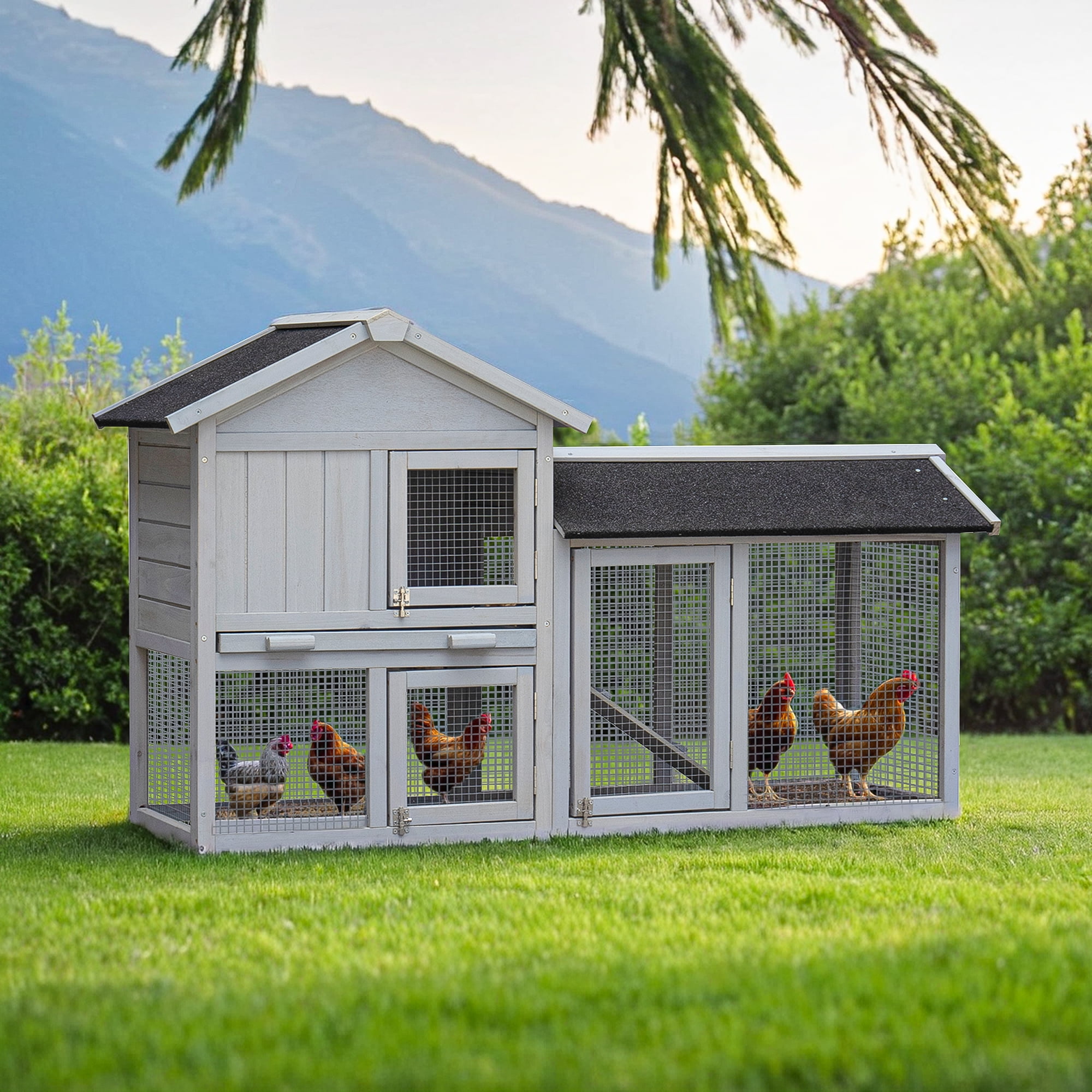 Pefilos 55" Rabbit Hutch with Run, Pull-Out Tray, Extensible Chicken Coop, for Rabbits or Guinea Pigs Small, Gray Pefilos 55" Rabbit Hutch with Run, Pull-Out Tray, Extensible Chicken Coop, for Rabbits or Guinea Pigs Small, Gray