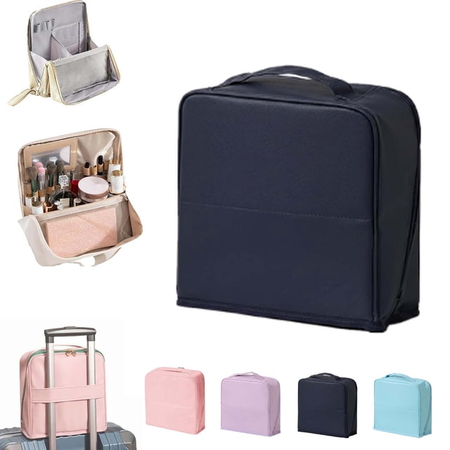 Stylish Handheld Partitioned Cosmetic Bag, 2026 Multi-Purpose Large Capacity Cloth Standing Makeup Bag, Portable Standing Travel Makeup Bag with Compartments (#C)