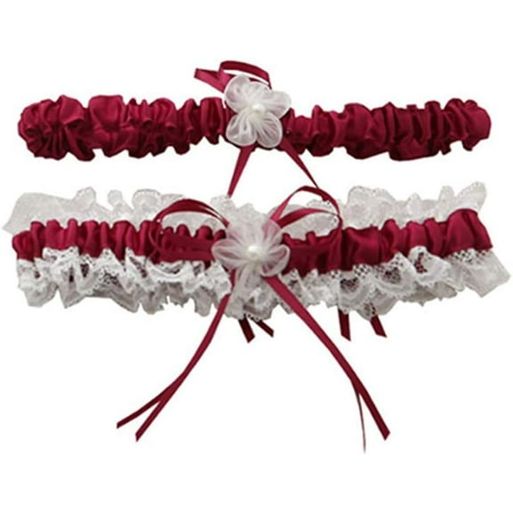 Zhengup Lace Wedding Bridal Garters Elastic Adjustable Wedding Bridal Leg Garter Belt Leg Ring with Bowknot, Set of 2