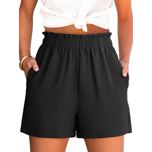 Shorts ANRABESS casuales negros de talle alto con elástico, talla grande