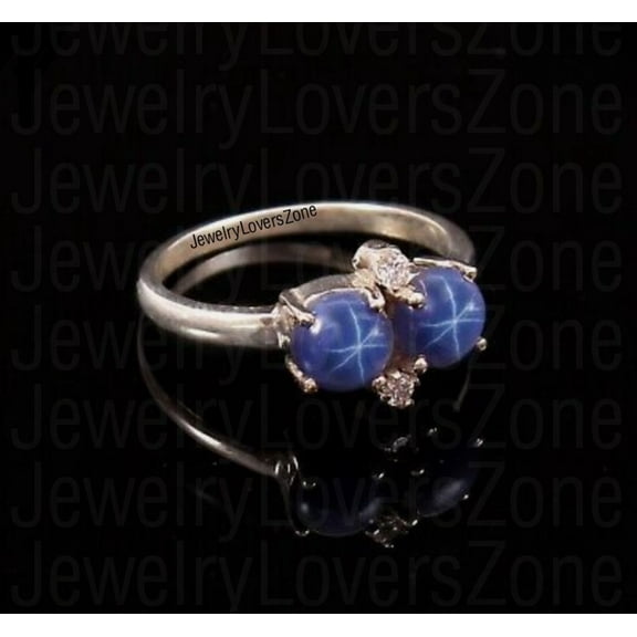 JewelryLoversZone Star Sapphire Ring – 925 Sterling Silver Star Design Gemstone Handmad Gems Women's Jewelry Piece for Any Occasion Silver 3