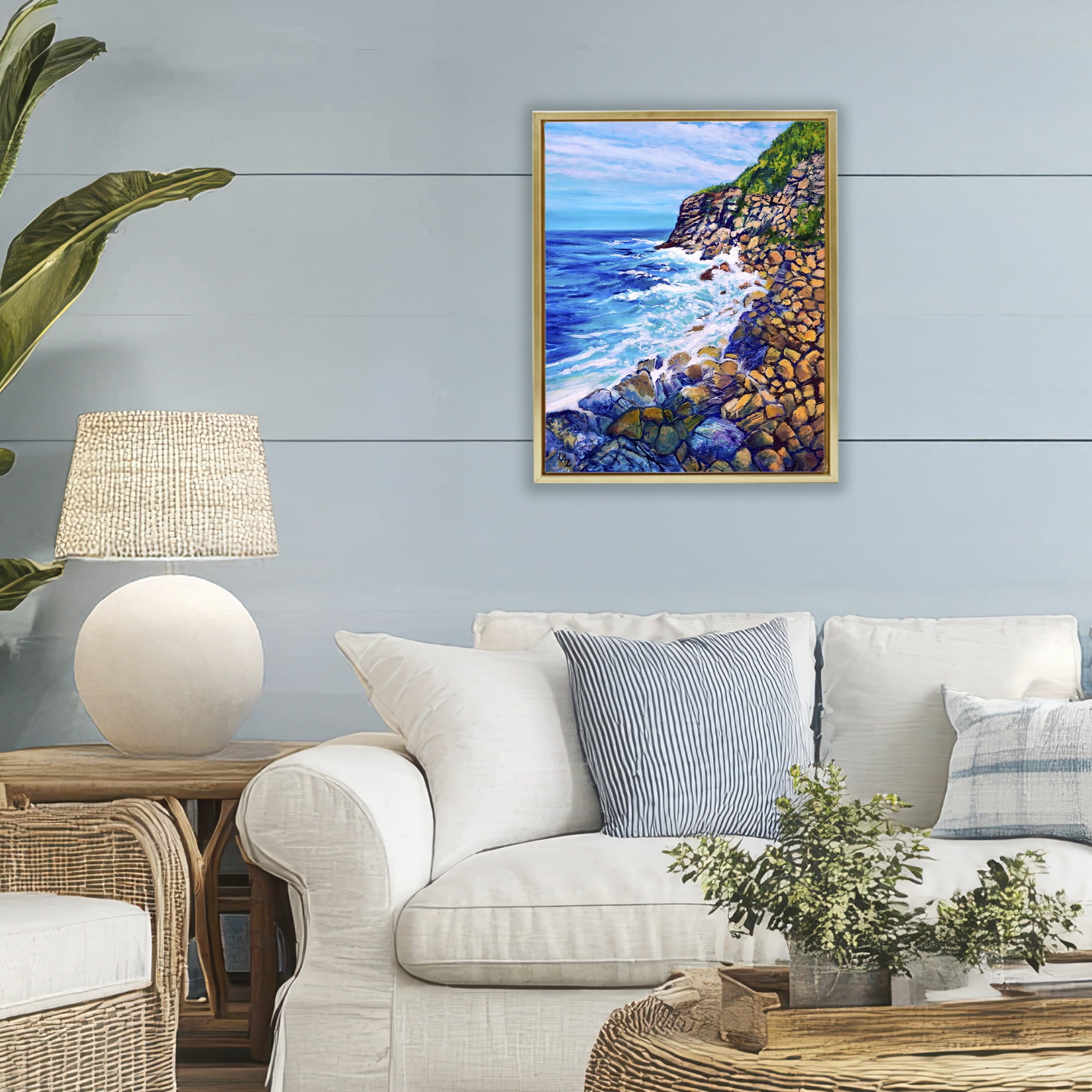 Stupell Industries Cliffside Ocean Spray Gold Framed Floater Canvas Wall Art, design by Lee Ann Zirbes