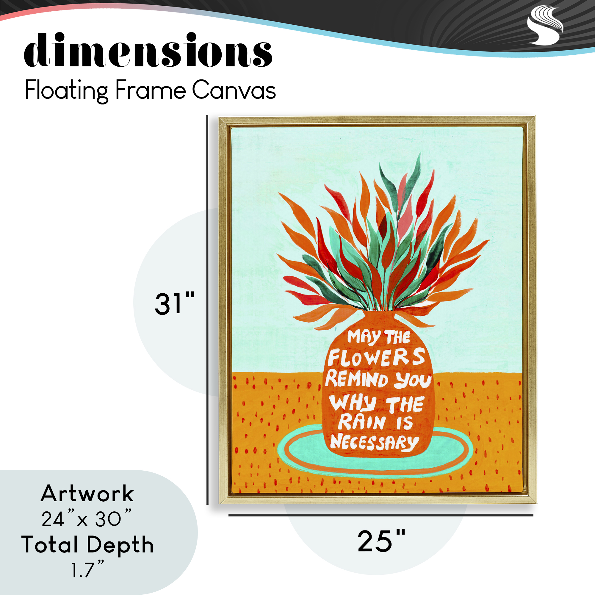 Flowers Remind Rain Is Necessary Gold Framed Floater Canvas Wall Art, design by Nabeela Rumi