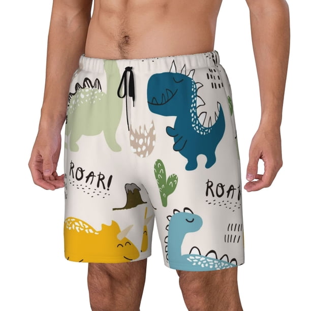 Fotbe Childish Dinosaur Traje de Baño para Hombre – Shorts de Natación de Secado Rápido con Forro y Bolsillos-Medium