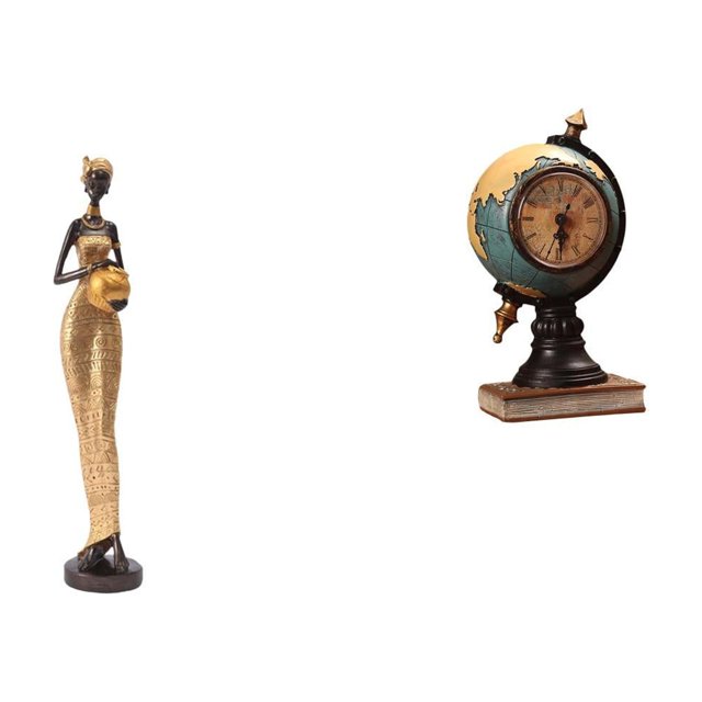 Escultura de figura de dama tribal africana con estatua, reloj de mesa, obra de arte para dormitorio, oficina, estante, armario, decoración del hogar,