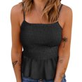 thumbnail image 3 of Women Strappy Top Shirred Splicing Ruffle Hem Slim Fit Lady Sleeveless Summer Top for Daily Dating Beach Black L, 3 of 5
