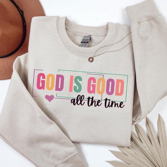 KnuxTee God Is Good All The Time Christian Women's Sweatshirt: Girly Inspirational Bible Verse Jesus Shirt, White S