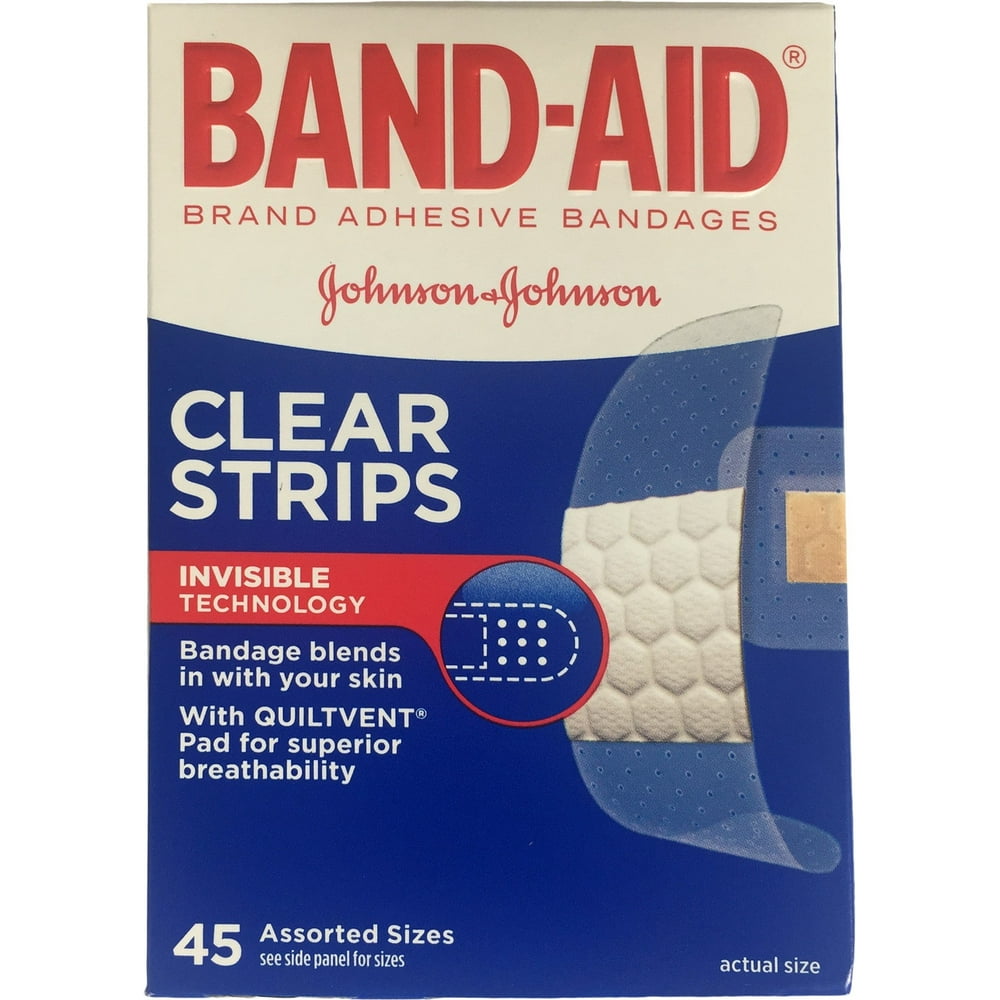 BANDAID Clear Strips Adhesive Bandages, Assorted Sizes, 45 Ea(Pack of