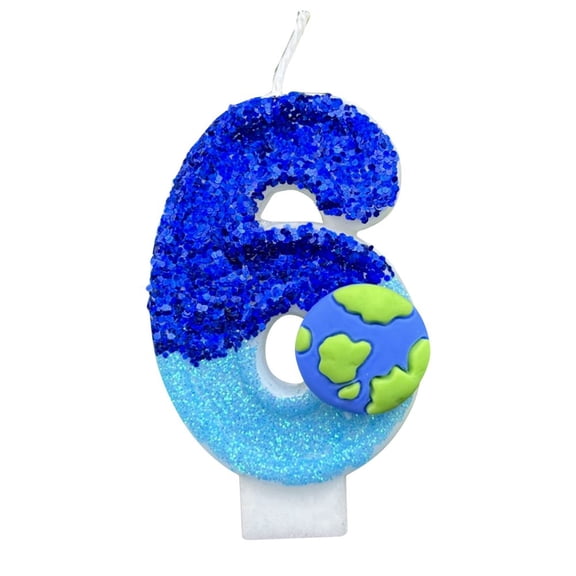 LNGOOR Bougies d'Anniversaire à Thème Terre 1,5” x 2,9” Bleu