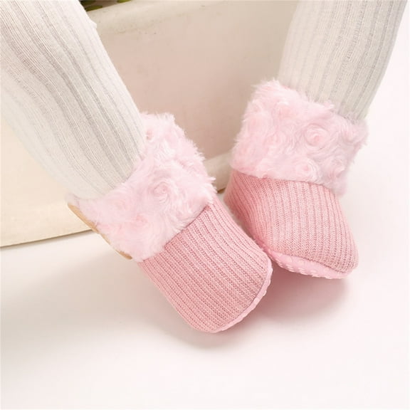 Eltusu Baby Girls Snow Boots, Thermal Soft Bottom Cotton No Slip Winter Booties Pink Size 0-12 Months