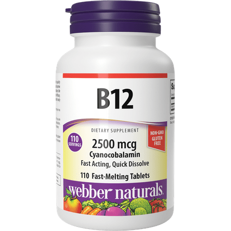Webber Naturals Vitamin B12 2,500 mcg, 110 Fast Acting Quick Dissolve Tablets, Supports Energy Production and Metabolism, Gluten Free, Non-GMO, Vegan