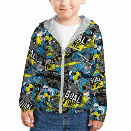 

Sun Hoodie for Kids Goal Time Long Sleeve Swim Fishing Shirts Sun Protection Zip Up Jacket Clothing Athletic Hoodie