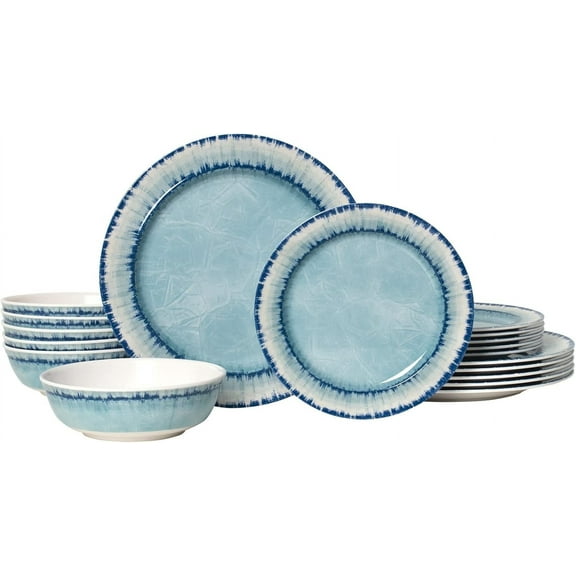 Melamine Dinnerware Set of 18 Pcs Dinner Dishes Set, Lightweight Unbreakable for Indoor and Outdoor Use, BPA Free, Dishwasher Safe, Light Blue