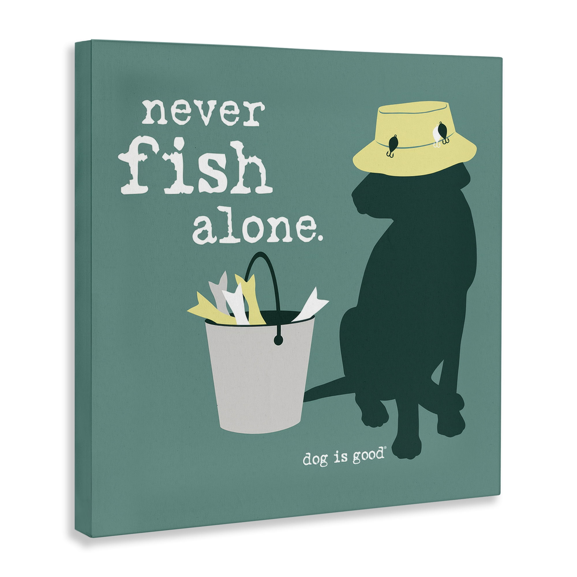 Stupell Industries Never Fish Alone Dog Animals Painting Wrapped Canvas Art Print Wall Art, 17 x 17