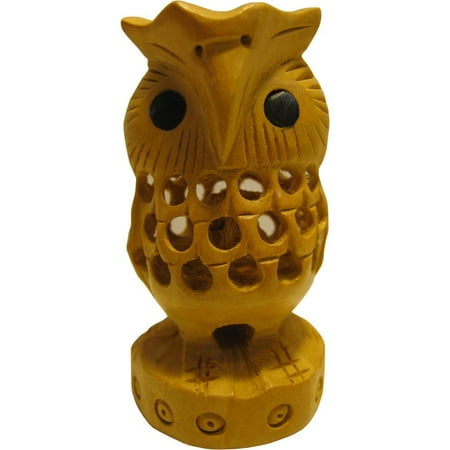Figurine Handmade Sculpture - Indian Collectible OWL with Baby Handmade Wood Carving Sculpture Figurine Statue #2