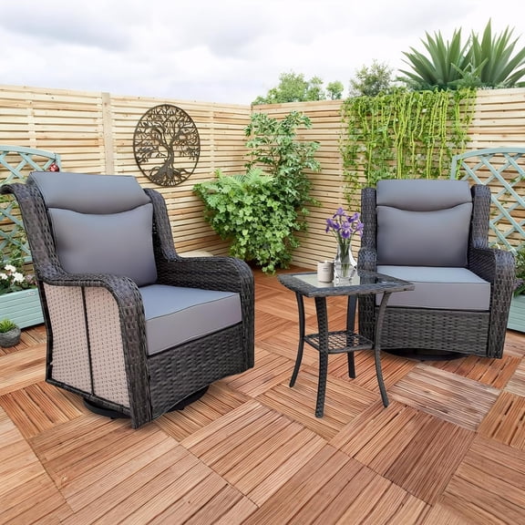 Outdoor Swivel Rcoker Patio Chair - 3 Pieces Wicker Swivel Glider Chairs with Side Table,