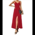 thumbnail image 3 of Robe Maxi d'Été pour Femme Vacances à Fleurs à Bretelles Spaghetti Printemps Décontractée Bohème Fendue Plage Longue Fluide Robe Soleil Rouge TG, 3 of 5