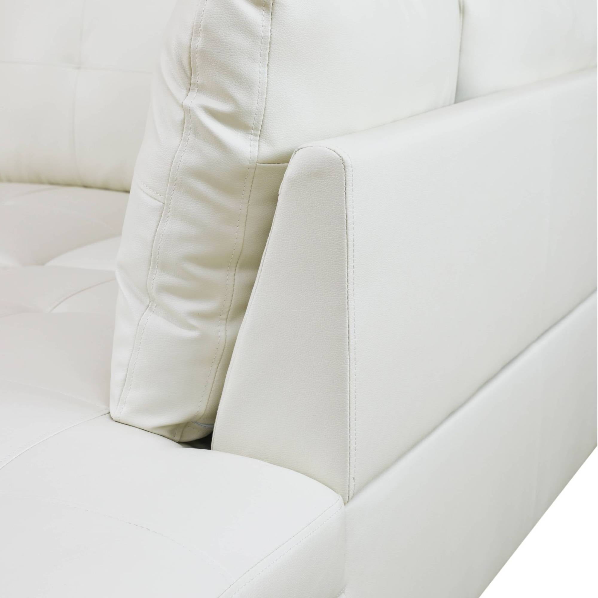 L Shape Sectional Sofa Couches Set, Modern Leather Corner Sofa Couch with Pillows for Living Room, White
