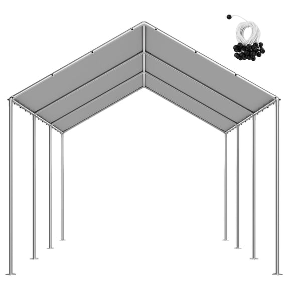 Dranite 10x20 ft Replacement Carport Canopy Cover, Heavy-Duty Waterproof & UV-Resistant Portable Garage Shelter Tarp with Bungee Balls, Grey (Frame Not Included)