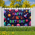 thumbnail image 5 of Colorful Design Happy Birthday Banner Neon Style Sixteenth Birthday Party Decoration for Birthday Party Celebration Event, 5 of 7