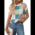 thumbnail image 3 of Suéter de Verano para Mujer, de Punto, con Cuello Redondo, Mangas y Bloques de Color, Color Azul Pavo Real Talla M, 3 of 9